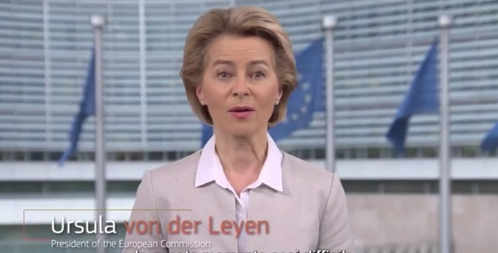Videomessaggio Ursula von der Leyen, Presidentessa della Commissione europea schermata 2020 03 11 alle 20.50.50 1